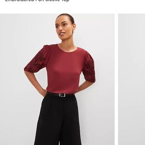 Ann Taylor Burgundy Embroidered Blouse